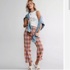 Billabong x The Salty Blonde Break Point Pants 70s high waist Cropped Linen 27